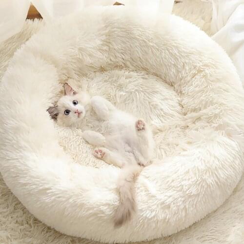 Long Plush Dog Cat Bed Cat Dog Accessories Basket Calming Winter Warm Bed Cat House Soft Small Dog Mat Bag For Washable Cats Bed