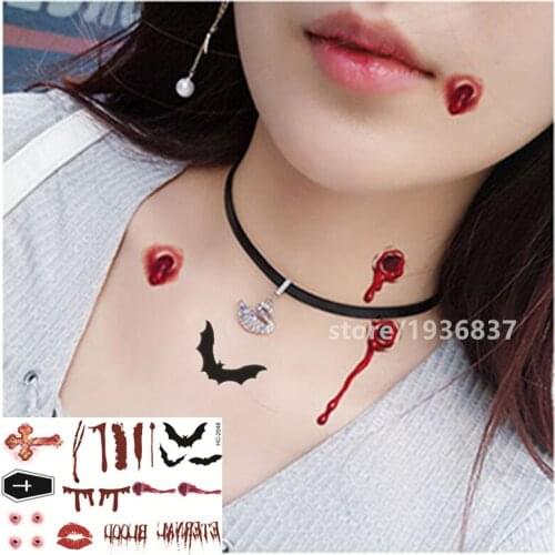 Nu-TATY Waterproof Temporary Tattoo Sticker 4 Set Simulation Series Horror Graphic Scratch Wound Blood Hole