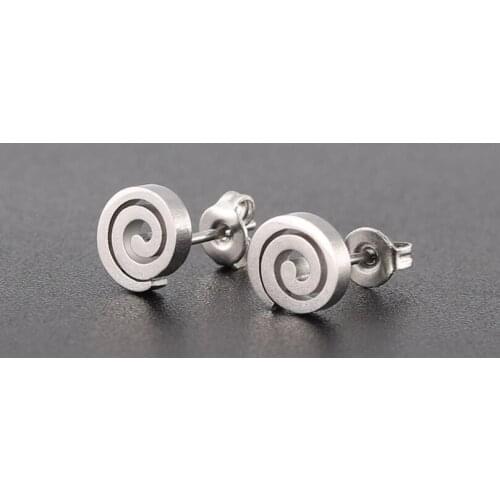 Yiustar Wholesale Accessories Jewelry Black Geometric Letter Stainless Steel Swirl Spiral Earring Studs Gift for Women Men