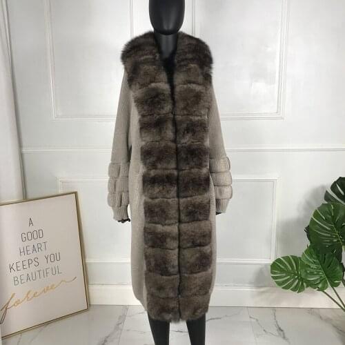 Sweater Women Knitted Cardigan Real Fox Fur Collar With Belt Fashion Coat Multi Color High Quality