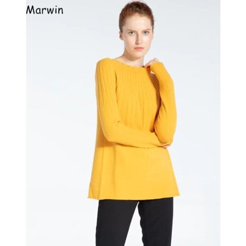 Marwin 2019 New-Coming Solid O-Neck Ruched Thick Women Sweaters High Street Style Soft Warm Female Knitted Pullovers