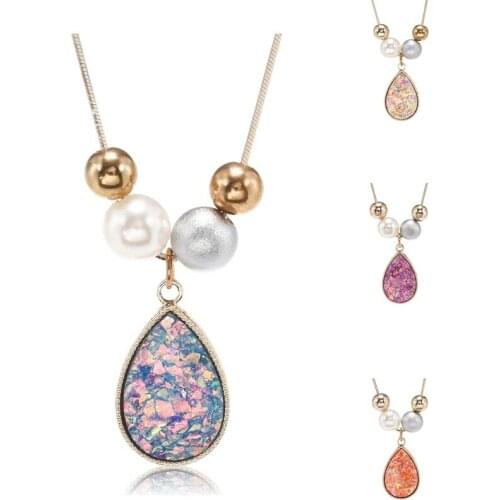 Simple Fashion Water Drop Pendant Necklaces Pearl Beaded Snake Link Necklace for Woman Girl Charm Jewelry