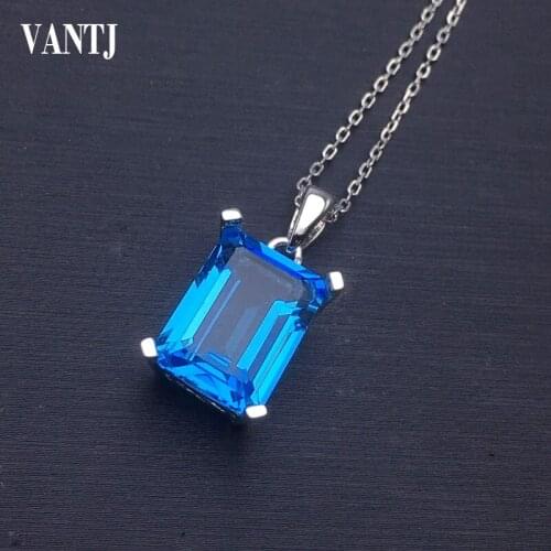 VANTJ Real 14K Gold Natural Swiss Blue Topaz Pendant Gemstone Brilliant Cut Oct10*14mm Au585 Fine Jewelry Women Party Gift