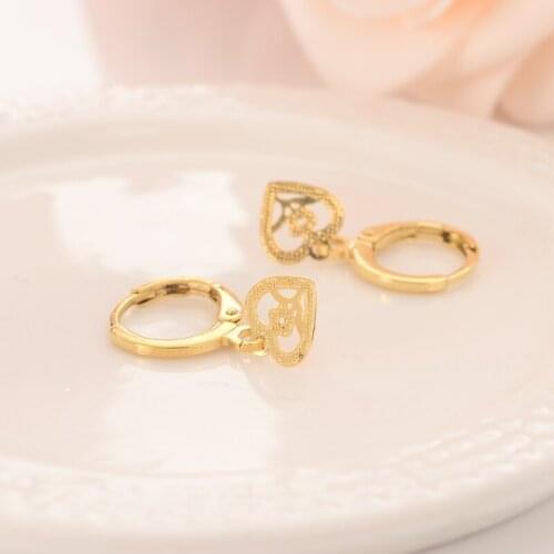 Gold dubai india small lovely heart Dangle Earrings Women Fashion Jewelry Gold Metal Drop Earrings For Gifts wedding bridal