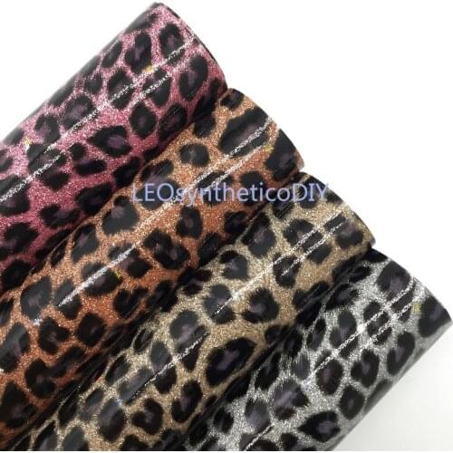 1PC 21X29CM Synthetic Letaher, Cuero Sintetico Glitter Leather, Printed Leopard with Stars For Making Bows Accessories R264