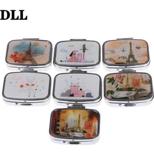 1PCS Cartoon Metal Square Flower Print Organizer Cute Compartment Pill Case Storage Tablet Container Medicine Box