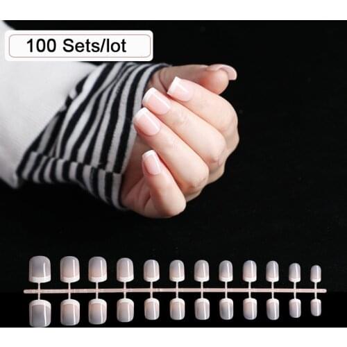 100PCS Classical French Fake Nails Acrylic Full Nail Tips Artificial Nails Kit False Nails Toes Fingers Nail Art press on nails