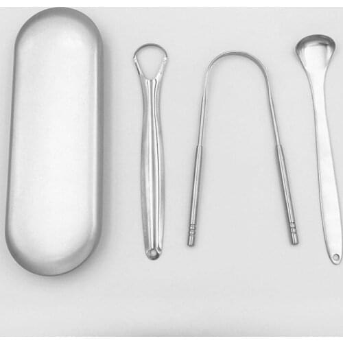 1Boxes 3PCS Tongue Scraper Cleaner Stainless Steel Metal Tongue Toothbrush Dental Kit Professional Eliminate Bad Breath