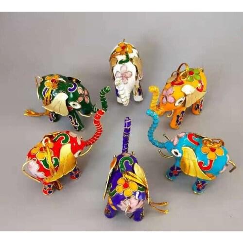 6pcs Cloisonne Enamel Filigree Elephant Small Decorations Party Favor for Guests Ornament Christmas Tree Pendant Keychain Charm