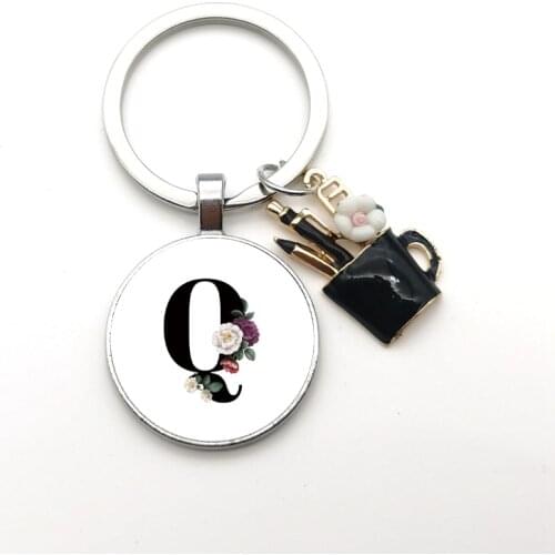 A-Z pendant keychain Thank you teacher for the light Charm enamel pen holder Teachers Day gift keychain, convex glass round