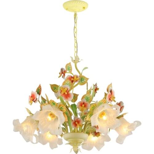 American Rustic Rural Flower Chain Led Light Chandelier Indoor Lighting Modern Foyer lobby Bedroom Living Room Chandelier Lamp