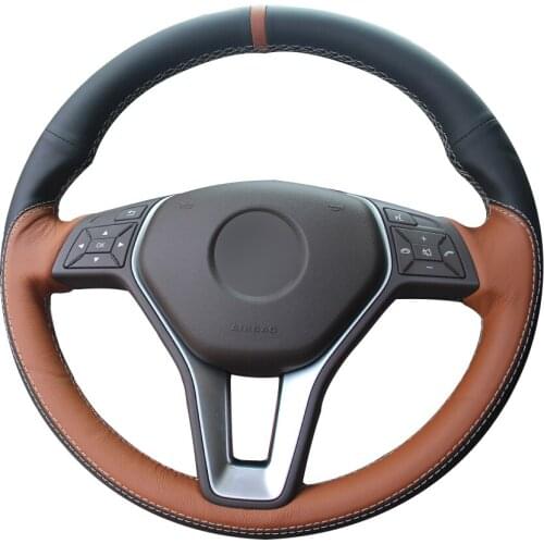 Black Brown Natural Leather Car Steering Wheel Cover for Mercedes-Benz A-Class 2013-2015 B-Class 2011-2014 CLA-Class 2013 2014