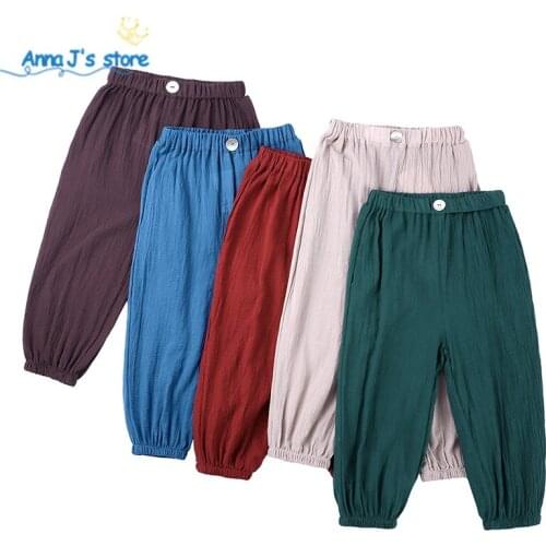 NZ305 Kids Boys Girls Casual Pants Trousers for Spring Autumn Unisex cotton linen Pants Children Sport trousers For 1-7Y