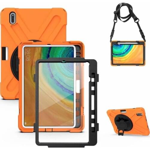 Kids Safe 360 Rotating tablet Case For Huawei Matepad Pro 10.8 Stand silicon Shockproof Armor cover Hand Strap + Neck Strap