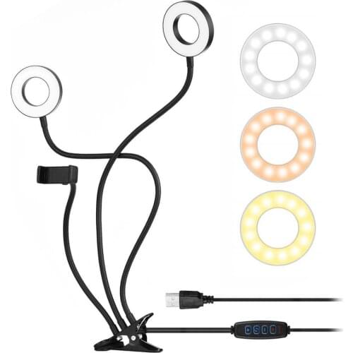 Dual LED Selfie Ring Light With Flexible Long Arm Phone Holder Photography Lighting For Youtube Live Stream Office Kitchen Stand