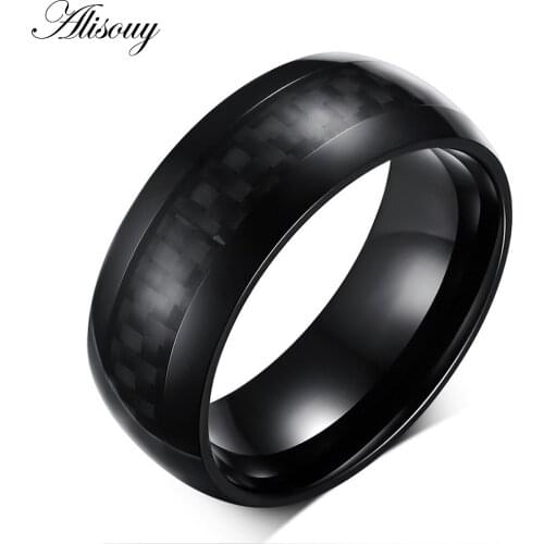 Vintage Trendy Simple Design Carbon Fiber Men Rings Black Mysterious Temperament Top Quality Round Cut Ring for Men