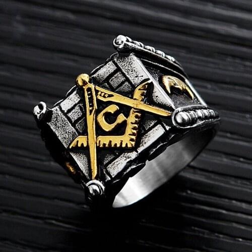 Men Freemason Ring Stainless Steel Moon And Sun Masonic Symbol Rings Freemasonry Knights Templar Jewelry