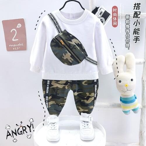Baby Girls Clothes Set 2021 Autumn Spring Toddler Boys Satchel Patchwork T-shirt+Camouflage Pants 2pcs Suit Kids Costume