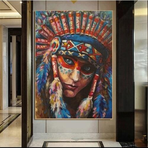 Colorful Indian Woman Creativity Canvas Painting Pretty Girl Posters Print Wall Art Abstract Pictures for Living Room Home Decor