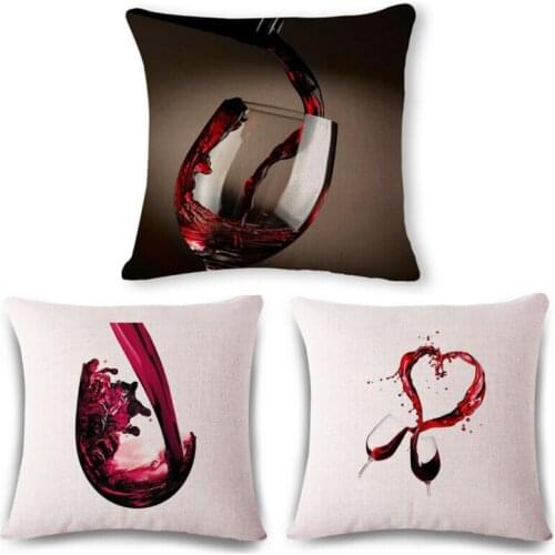 Creative Romantic Red Wine Cup Pattern Linen Cotton Throw Pillow Case 45*45 CM Cushion Cover For Home Sofa Bedroom Decor