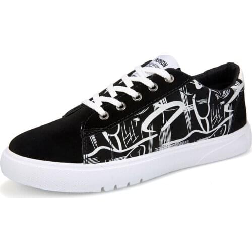 Men Shoes Men Sneakers Lace-Up Casual Shoes Men Canvas Printing Graffiti Flat Tenis Masculino Vulcanized Shoes Zapatos De Hombre