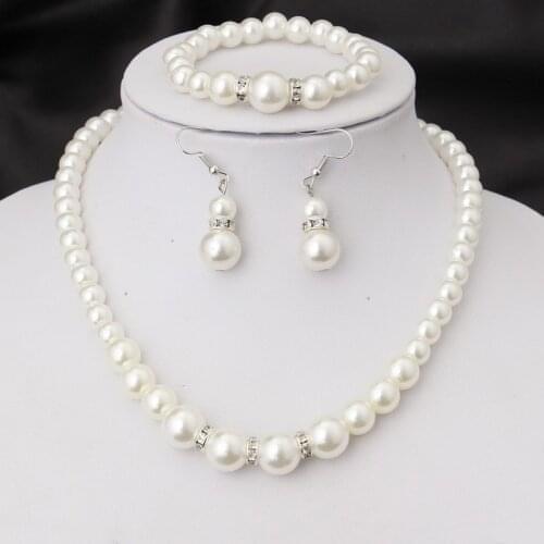 Fashion Wedding Bridal Pearl Jewelry Set Adjustable Necklace + Earrings + Bracelet Female Fashion Party Jewelry Sets Gift 2020