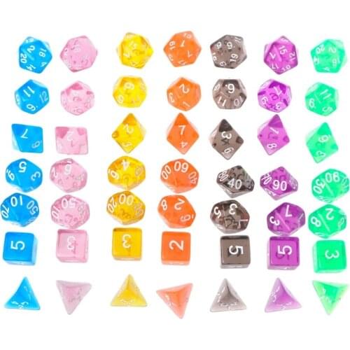 N0HA 7Pcs Clear Polyhedral Game Dice For Dragon Pathfinder D20 D12 2xD10 D8 D6 D4