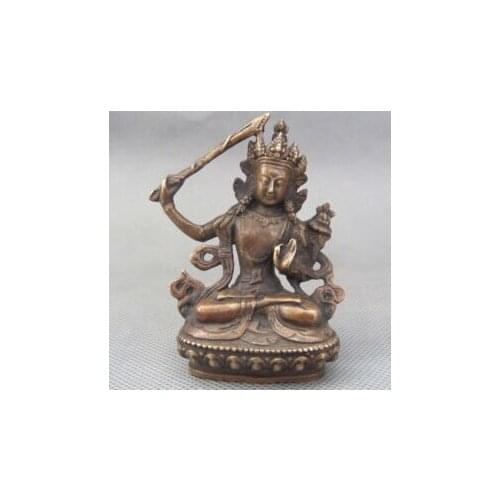 Old craft$ Tibet Old Tibetan Bronze Manjushri Manjusri Bodhisattva Buddha Statue Hold Sword (A0314)