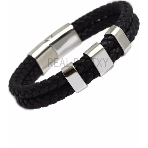 Personalized Name Bracelet for Men Custom Engraving Stainless Steel Braided leather Rope Wrist Bracelets & Bangles leather men