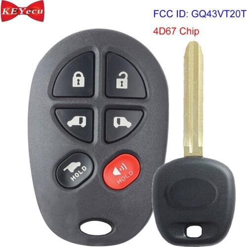 KEYECU for Toyota Sienna 2004 2005 2006 2007 2008 2009 2010 Remote Key Fob GQ43VT20T 4D67 Chip 89742-AE050