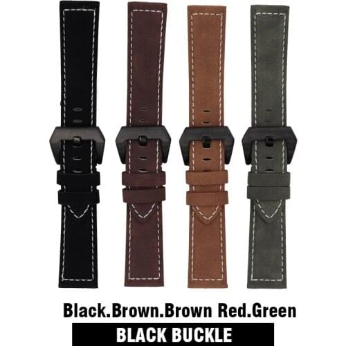 Retro Universal Leather Strap Black Steel Classic Buckle Leather Bracelet Strap With Spring Bar Watch Accessories 18/20/22/24mm