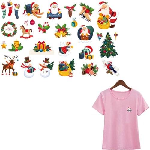 Christmas Set Transfers Applique Clothes Winter Fashion Iron On Heat Transfer Diy Accessory Clothes Stickers Stickers Child