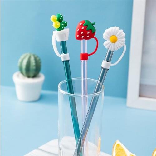 Straw Plug Silicone Dustproof Universal Cute Cartoon Kawaii 304 Stainless Steel Glass Insect-Proof Decoration Home Drinkware