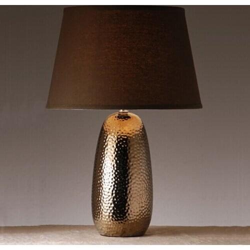 Modern Table Lamp Metal Glaze Ceramic Coffee Color New Chinese Style European Simple Model Bedroom Bedside Decorative Lamps