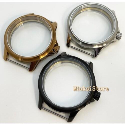 44mm black sterile case fit ETA 6497 6498, Seagull ST36 hand-winding movement