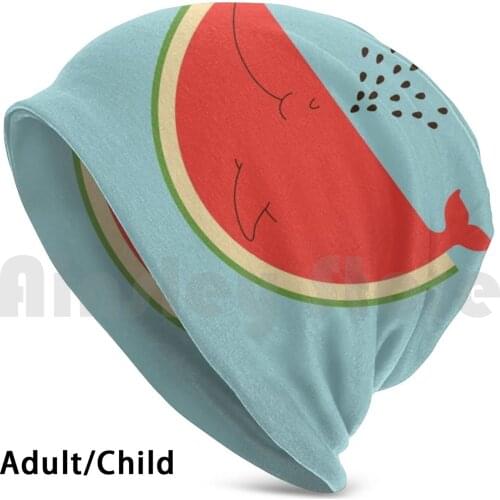 Watermelon Whale Beanies Knit Hat Hip Hop Whale Watermelon Red Fruit Tropical Summer Beach Fish Most Creative Art