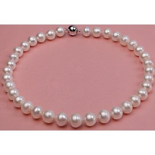 12mm bright white pearl necklace magnet clasp natural freshwater pearl Woman Jewelry 35cm 14'' 43cm 17