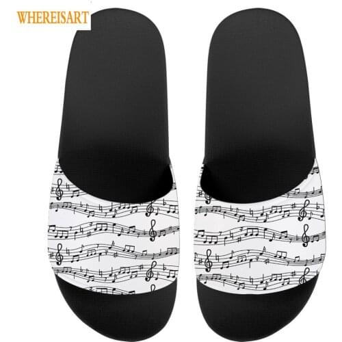 WHEREISART Sweet Music Notes Pattern Womens Slippers House Shoes Female Flip Flops Casual Summer Woman Slides Indoor Bathroom
