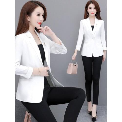 2021 Free Shipping Autumn New Women Coat Slim Button Sleeve Top Suit White Black Fashion Temperament Blazer Women Jackets