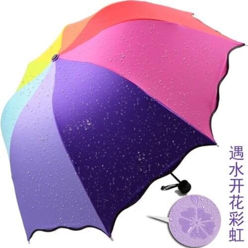 Women parasol Rainbow Umbrella Three-folding Umbrella Colorful Umbrella Female Sunny And Rainy Umbrella Bloom in water Flower