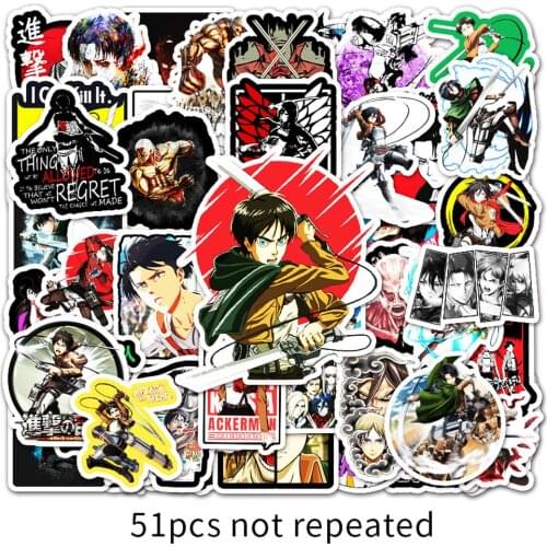 10/51Pcs/Pack Attack On Titan Anime Stickers Laptop Guitar Motorcycle Luggage Skateboard Bicycle Waterproof Sticker Kids Toys