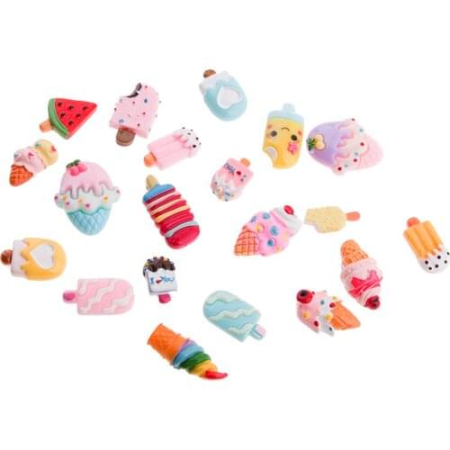 20 Cartoon Ice Cream Flat Back Cabochons Resin Scrapbooking Accessories DIY