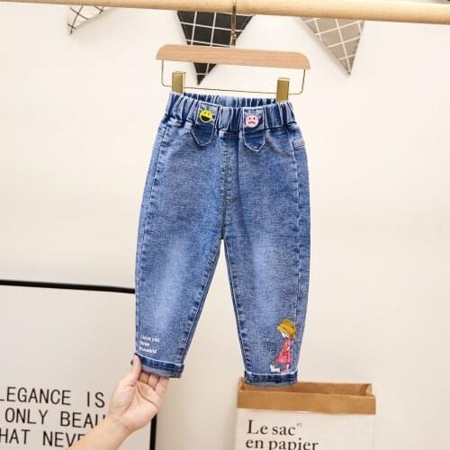 2021 Spring Autumn Girls Jeans Cartoon Baby Girl Pants Kids Jean Children Denim Casual Elastic Waist Toddler Girl Trousers 1-7Y