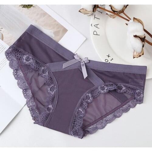 3Pcs Briefs Sexy Lace Female Hot See-through Net Yarn Underwear Comfortable Breathable Low-waist Pergnant Woman Seamless Shorts