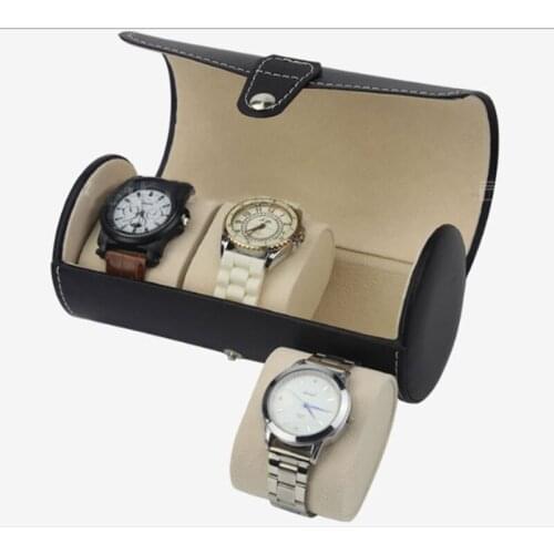 3 Slots Watch Roll Travel Case Portable Leather Watch Storage Box Slid in Out A0NF