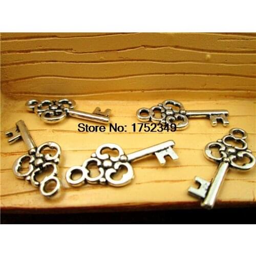 30pcs Key charms,Antique Silver Lovely Mini Filigree Flower key Charm Pendant 10x23mm