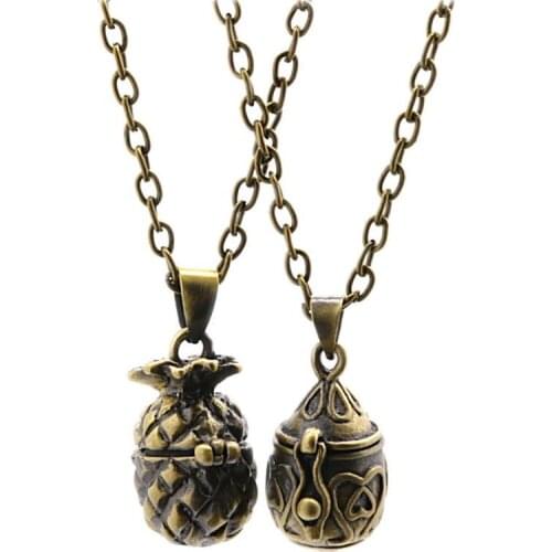 5 Pairs Of Retro pineapple Pet Ashes Souvenir Mini Oval Cremation Wishing Pendant Bronze Necklace Pendant