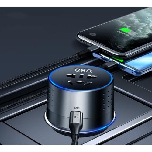 GKFLY Mini Car Charger Inverter 12V To 220V Car Inverter Type-C PD QC3.0 Fast Charging Car Charger Cigarette Lighter USB Charger