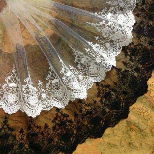 Free Shipping Black /White Hard Gauze Embroidery Lace Trim Lace Fabric DIY 18cm 5Yds/lot