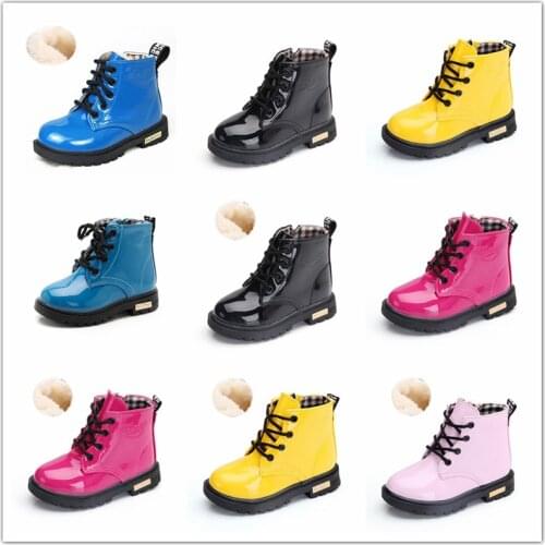 Spring Childrens Boots Girls Boots Waterproof Patent Leather Toddler Boots shoes Fashion Boys Shoes Snow Boots Kids Size 21-36